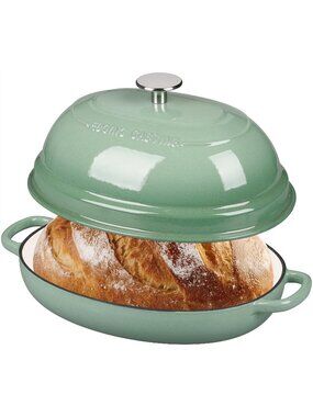 Sage Green 6QT Oval Cast Iron Dutch Oven Pot with Lid Bread Dutch Baking Pan